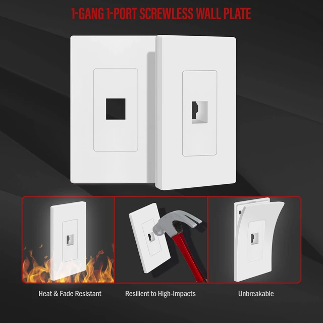 Alt view image 4 of 7 - 1 Port RJ45 Keystone Screwless Wall Plate, Cat5 Cat6 Jack Module Compatible, Size 1-Gang 4.69" x 2.93", Port 0.60" x 0.50", Polycarbonate Thermoplastic, SI8871-5PCS, Glossy, White (5 Pack)