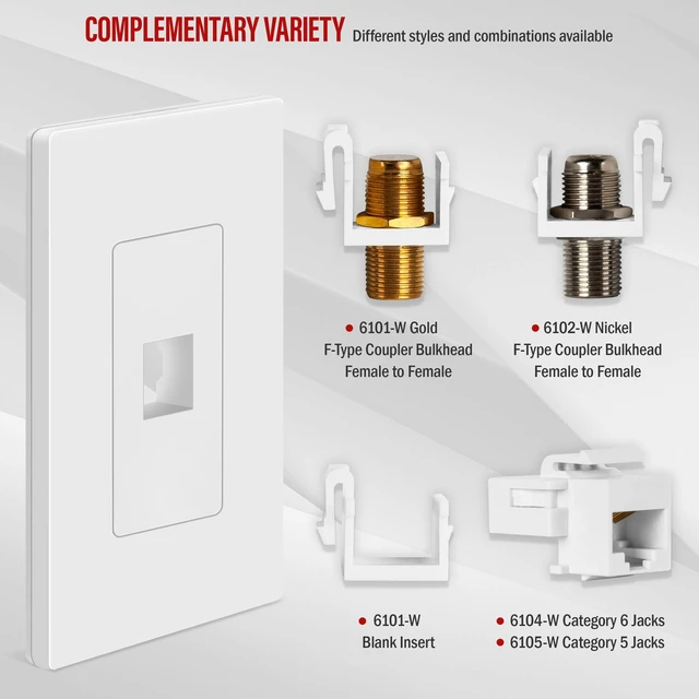 Alt view image 5 of 7 - 1 Port RJ45 Keystone Screwless Wall Plate, Cat5 Cat6 Jack Module Compatible, Size 1-Gang 4.69" x 2.93", Port 0.60" x 0.50", Polycarbonate Thermoplastic, SI8871-5PCS, Glossy, White (5 Pack)