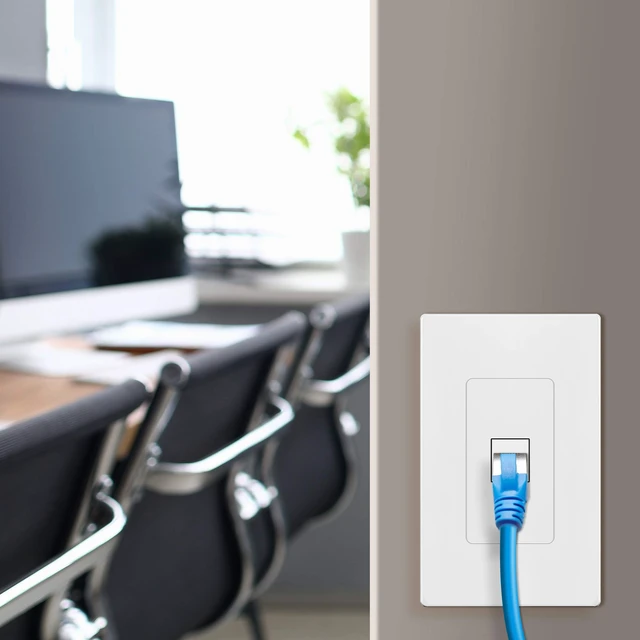 Alt view image 7 of 7 - 1 Port RJ45 Keystone Screwless Wall Plate, Cat5 Cat6 Jack Module Compatible, Size 1-Gang 4.69" x 2.93", Port 0.60" x 0.50", Polycarbonate Thermoplastic, SI8871-5PCS, Glossy, White (5 Pack)