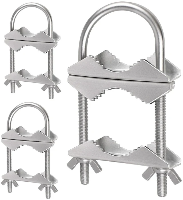Main image of Double Antenna Mast Clamp - 3 Sets Antenna Mast to Mast Clamp V Jaw Block with U Bolts,Heavy Duty Mast to Mast Mount Bracket Kit for Outside Antennas,Flag Pole,Umbrella Parasols