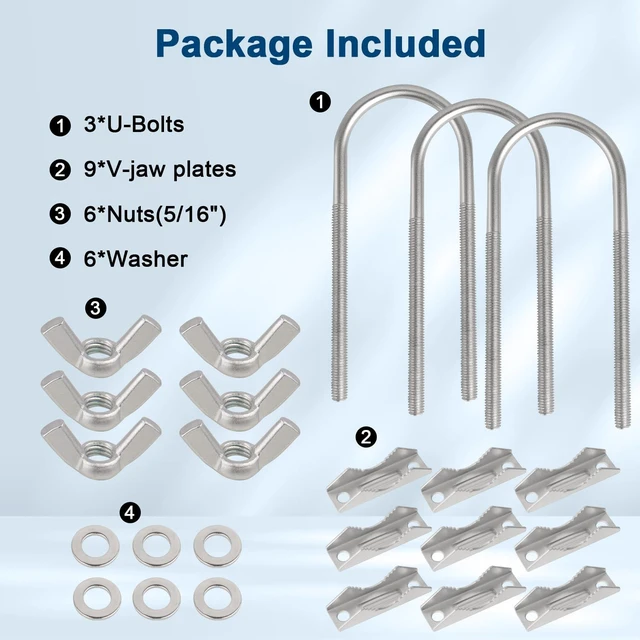 Alt view image 5 of 6 - Double Antenna Mast Clamp - 3 Sets Antenna Mast to Mast Clamp V Jaw Block with U Bolts,Heavy Duty Mast to Mast Mount Bracket Kit for Outside Antennas,Flag Pole,Umbrella Parasols