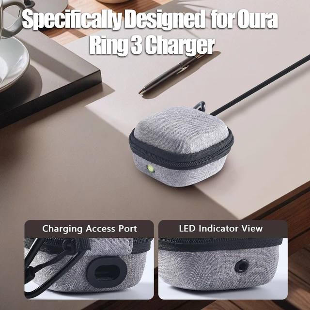 Alt view image 3 of 7 - Protective Case for Oura Ring Gen 3 EVA Hard Shell Travel Pouch Gray Travel Pouch for Ring& Charger & CableShockproof, Compact & Lightweight with Carabiner, Travel Must
