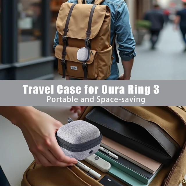 Alt view image 5 of 7 - Protective Case for Oura Ring Gen 3 EVA Hard Shell Travel Pouch Gray Travel Pouch for Ring& Charger & CableShockproof, Compact & Lightweight with Carabiner, Travel Must