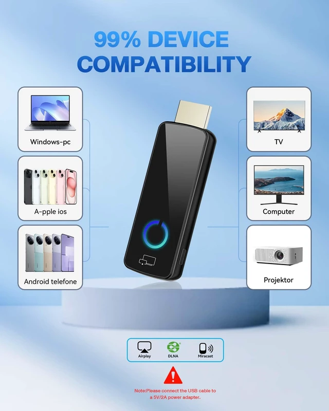 Alt view image 3 of 7 - 2026 Upgrade Wireless Display Dongle Adapter, Portable Transmitter 4K HDMI Streaming, AirPlay/Miracast, 5GHz WiFi Plug & Play for Smartphone/PC/TV/Projector(Focus)