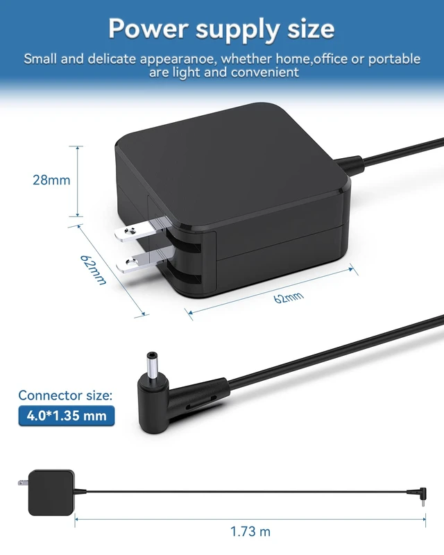 Alt view image 3 of 7 - 45W 19V 2.37A Charger Replacement Power Adapter Fast Charging Travel 45W stable output (19 volts 2.37 A); for Laptops; black; Short Circuit Protection; compact safety-protected travel-ready