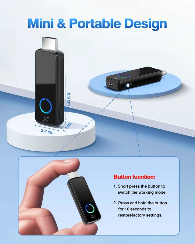 Alt view image 4 of 7 - 2026 Upgrade Wireless Display Dongle Adapter, Portable Transmitter 4K HDMI Streaming, AirPlay/Miracast, 5GHz WiFi Plug & Play for Smartphone/PC/TV/Projector(Focus)