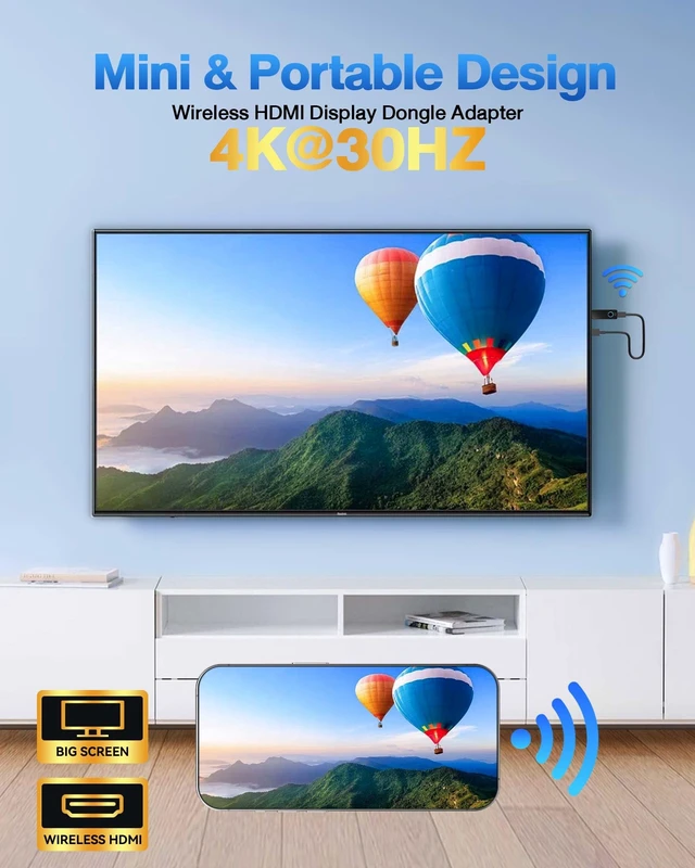 Alt view image 5 of 7 - 2026 Upgrade Wireless Display Dongle Adapter, Portable Transmitter 4K HDMI Streaming, AirPlay/Miracast, 5GHz WiFi Plug & Play for Smartphone/PC/TV/Projector(Focus)