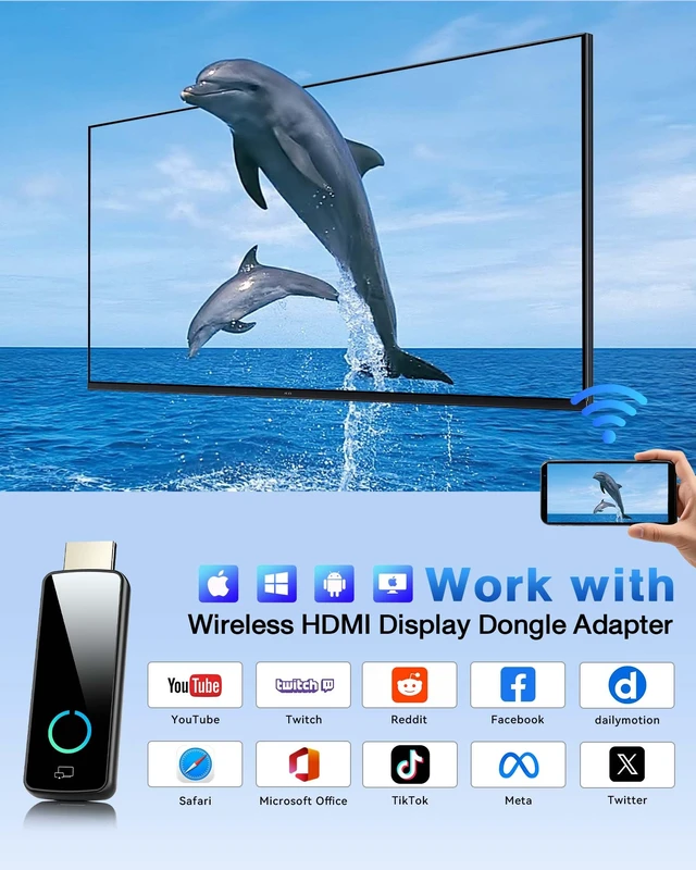Alt view image 6 of 7 - 2026 Upgrade Wireless Display Dongle Adapter, Portable Transmitter 4K HDMI Streaming, AirPlay/Miracast, 5GHz WiFi Plug & Play for Smartphone/PC/TV/Projector(Focus)