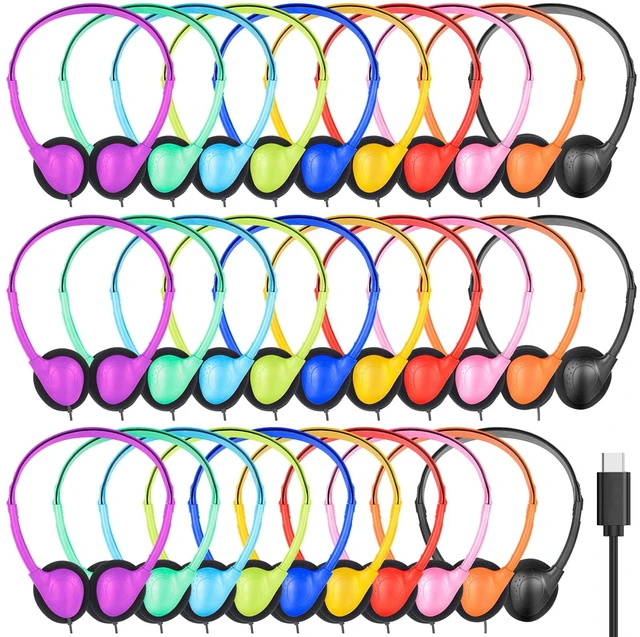 Main image of USB C Headphones Bulk for Classroom School Kids 12 Pack,USB Type C Wired Headphones for School Students Testing On Line Learning,Compatible with Pad Smartphones Mixed Colors