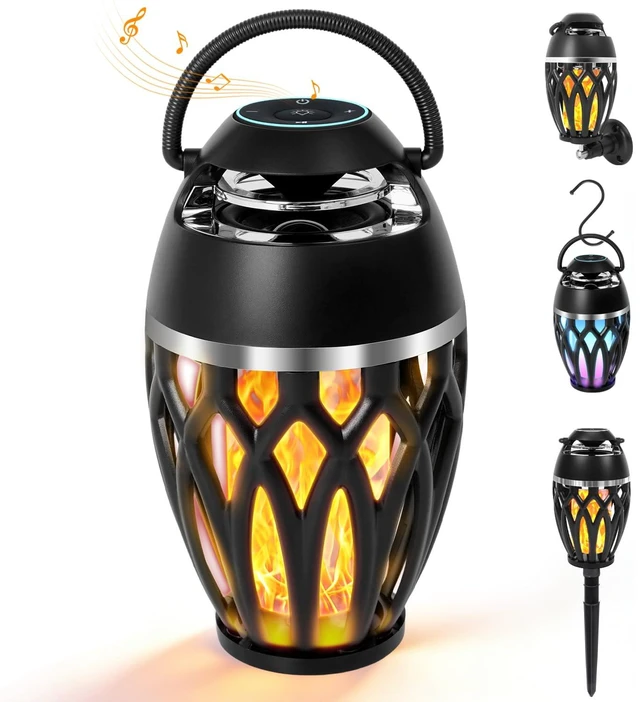 Main image of Outdoor Speakers with Flame Lights, Mens Gifts for Birthday, IPX6 Waterproof Portable Bluetooth Speaker, HD Stereo Sound Wireless Speaker for Party Patio Deck Porch Backyard RV, Cool Gadget for Him