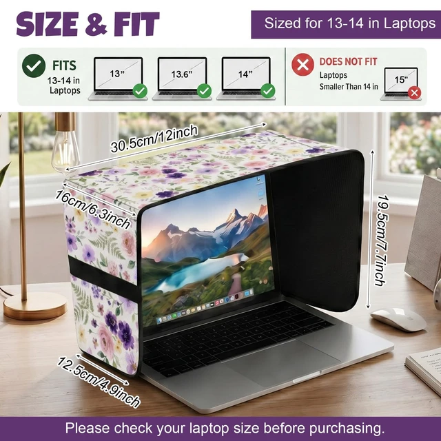 Alt view image 2 of 7 - Laptop Shade 13-14 Inch, Outdoor White Floral Pattern Foldable Sun Visor Blocks Glare, Protect Screen for Outdoor Work, Lightweight Anti-glare Hood, Portable Laptop Block