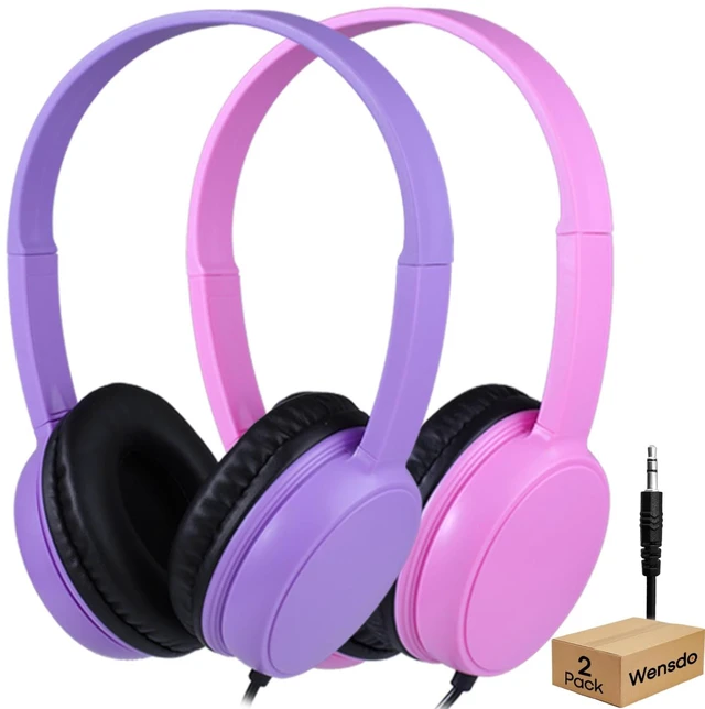 Main image of Kids Headphones 2 Pack for School Classroom Durable On-Ear Wired Headsets with 3.5mm Jack for Chromebook, Tablet, Laptop - Vibrant Light Colors