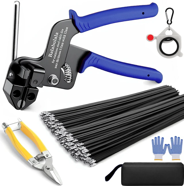 Main image of 150PCS (3 sizes) Heavy Duty 304 Stainless Steel Cable Tie Gun Kit Black Metal Zip Ties (200lbs), Self-Locking, UV & Corrosion Resistant, for Fence Repair, Exhaust Wrap, Chicken Coop, Farm Use