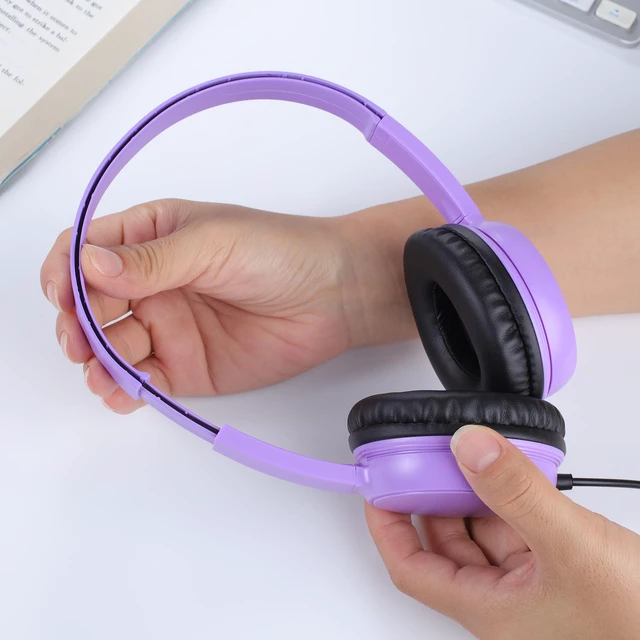 Alt view image 7 of 7 - Kids Headphones 2 Pack for School Classroom Durable On-Ear Wired Headsets with 3.5mm Jack for Chromebook, Tablet, Laptop - Vibrant Light Colors