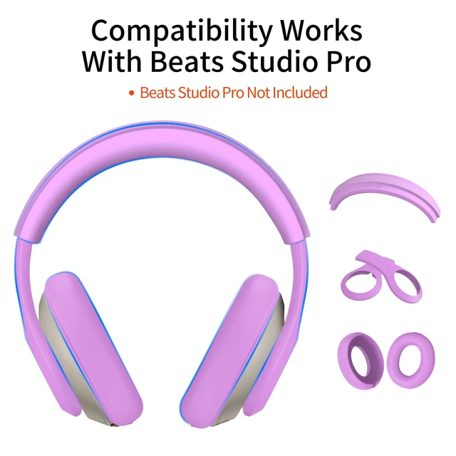 Alt view image 2 of 7 - Silicone Case for Beats Studio Pro - 3 in 1 Anti-Scratch Ear Pad, Headband & Shell Cover - Soft Silicone Skin Protector (Purple)