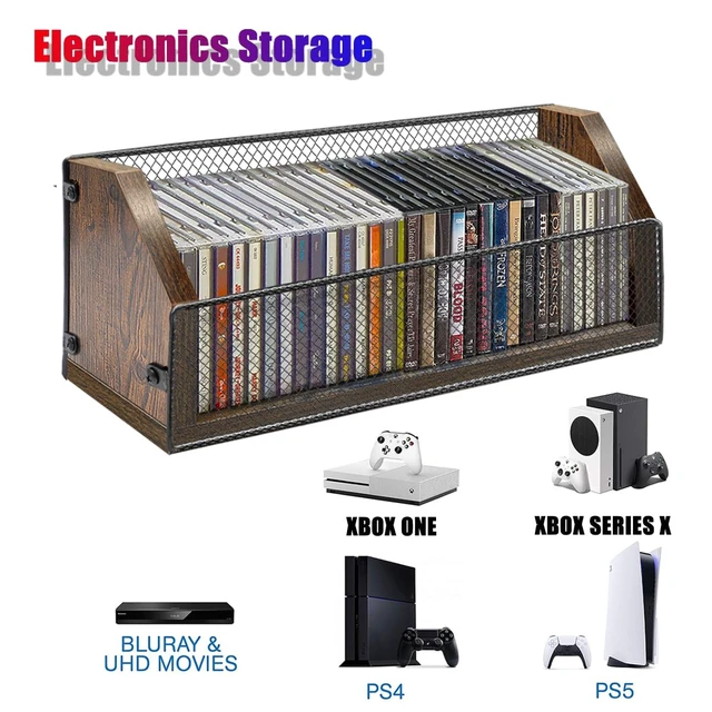 Alt view image 7 of 7 - CD Storage Rack, Wooden CD Organizer Holds 64 CDs (32 Each), Retro CD Shelf for Desktop, Perfect for DVD, Blu ray & Video Game Cases, Space Saving