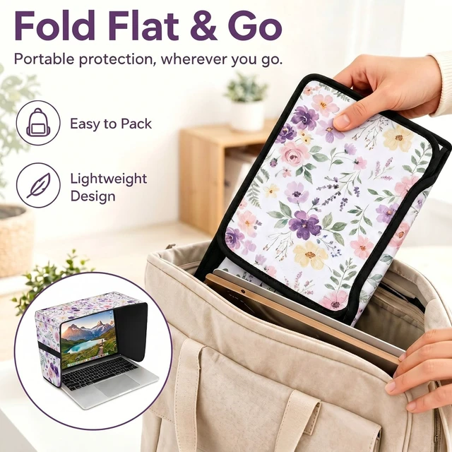 Alt view image 7 of 7 - Laptop Shade 13-14 Inch, Outdoor White Floral Pattern Foldable Sun Visor Blocks Glare, Protect Screen for Outdoor Work, Lightweight Anti-glare Hood, Portable Laptop Block