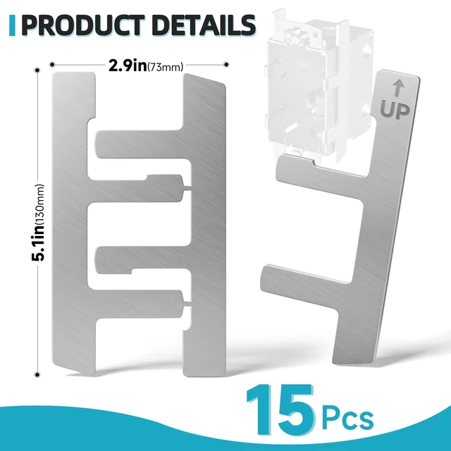 Alt view image 2 of 7 - 15 PCS Switch Box Straps, Electrical Box F Clips Support Strap on Electrical Outlet Repair for Loose Outlet Fix, Electrical Device Mounts with Plaster Ears