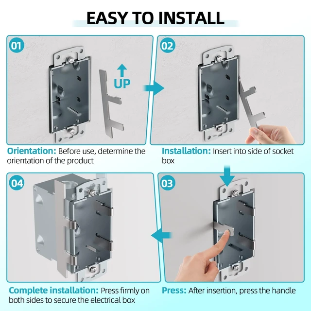 Alt view image 4 of 7 - 15 PCS Switch Box Straps, Electrical Box F Clips Support Strap on Electrical Outlet Repair for Loose Outlet Fix, Electrical Device Mounts with Plaster Ears