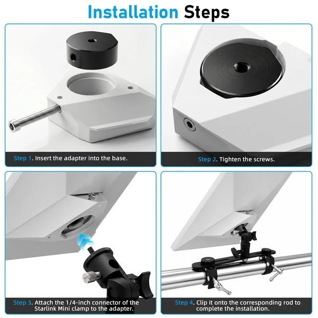 Alt view image 6 of 7 - Foldable Pipe Adapter Compatible with Starlink Mini Mount Fits 2024 to 2026 setups; T-handle clamp attachment; RV ladder installation; roof rack and tripod rail; camper accessories