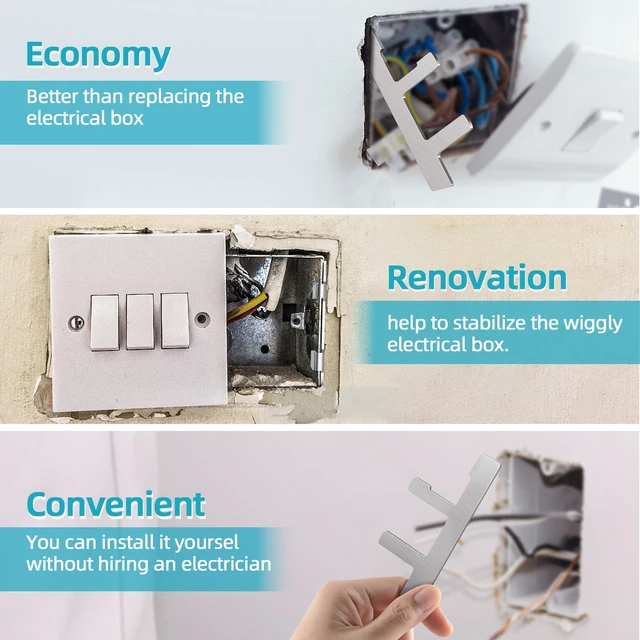 Alt view image 7 of 7 - 15 PCS Switch Box Straps, Electrical Box F Clips Support Strap on Electrical Outlet Repair for Loose Outlet Fix, Electrical Device Mounts with Plaster Ears