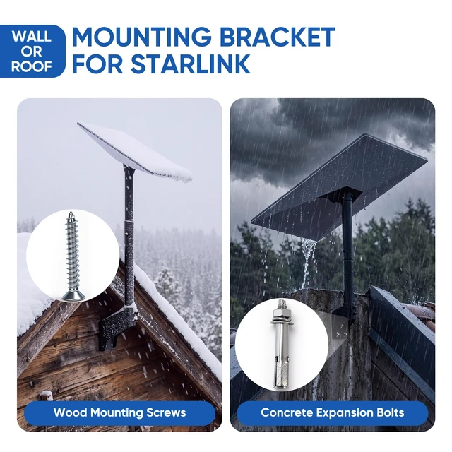 Alt view image 6 of 7 - Starlink Mount for Standard 4/4X/Gen 3, 360° Adjustable Wall/Roof/Pole Kit Starlink Wall Mount, Aluminum Alloy Adapter & Extension Pole, Weatherproof, Rust-Resistant, for Standard V3/Gen 3