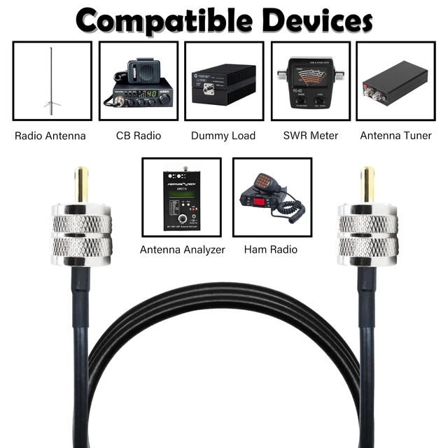 Alt view image 5 of 7 - CB Coax Cable 25 Feet Solid Copper, UHF Male PL-259 to UHF Male PL-259 Low Loss, RG58 Coaxial Cable 50 Ohm Coax for CB Radio, Ham Radio, SWR Meter, Police Scanner, Antenna Tuner (25FT)