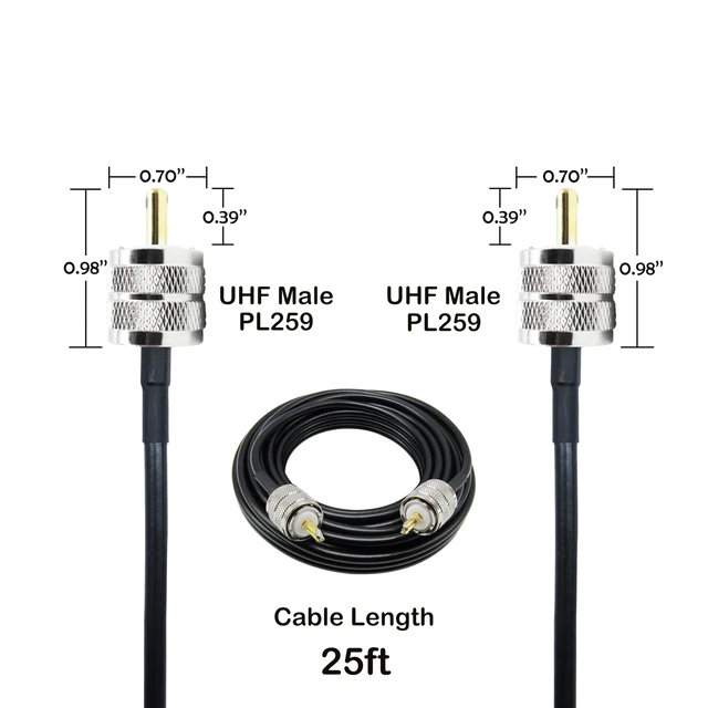 Alt view image 4 of 7 - CB Coax Cable 25 Feet Solid Copper, UHF Male PL-259 to UHF Male PL-259 Low Loss, RG58 Coaxial Cable 50 Ohm Coax for CB Radio, Ham Radio, SWR Meter, Police Scanner, Antenna Tuner (25FT)