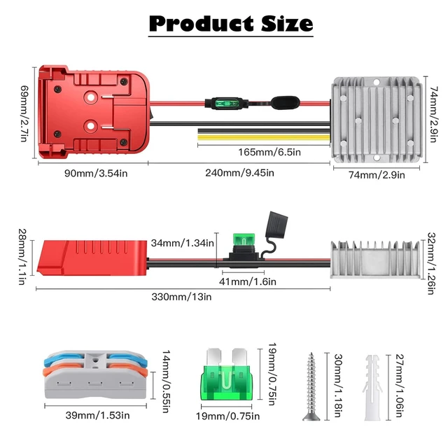 Alt view image 5 of 6 - 18V to 12V Step Down Converter Aadpter Compatible with Milwaukee M18 Batteries, DC 12 Voltage Battery Power Adapter, 20A 240W Buck Converter Regulator,with Over Discharge Protection, Switch and Fuse