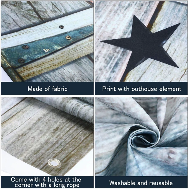 Alt view image 3 of 7 - 2 Pcs Outhouse Door Cover, 6 Feet x 35 Inches, Rustic Western Decor Wild West Theme Backdrop, Vintage Wood Barn with Moon Star, Cowboy Rodeo Christmas Party, Rustic Farmhouse Bathroom Decor