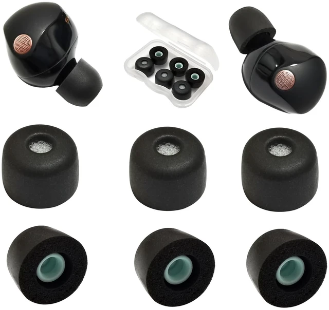 Main image of Memory Foam Replacement Ear Tips for Sony WF-1000XM5 with Filter Screen 3 Pairs Large, Anti-slip Tips for Sony Earbuds Accessories, Noise Isolating & Comfort Fit, Compatible with WF-1000XM4, Black
