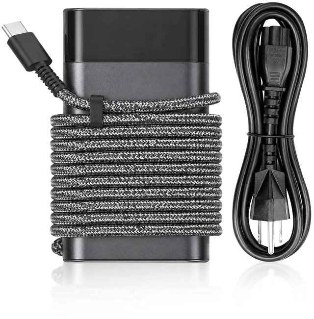 Main image of Slim 65W USB C Laptop Charger for HP Spectre, Envy x360, EliteBook x360, OmniBook, Pavilion, Elite x2, ProBook, ZBook, Chromebook - Durable Braided Type C Fast Charging Travel Adapter