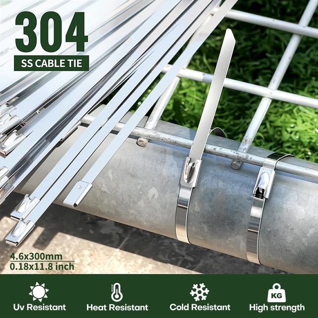 Alt view image 2 of 6 - 200Pk Metal Zip Ties, 12 Inch Industrial Cable Ties, 270Lb Strength 304 Stainless Steel Tie Wraps, Rustproof Wire ties for Exhaust Wrap, Fence, Auto Repair, Outdoor