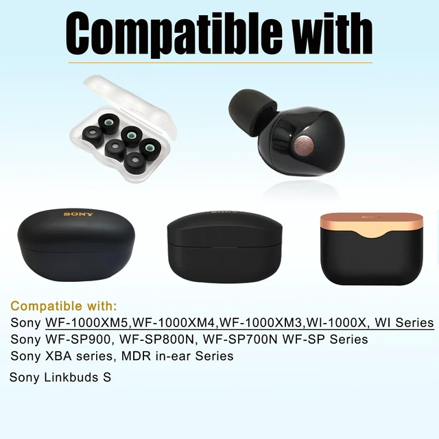 Alt view image 6 of 6 - Memory Foam Replacement Ear Tips for Sony WF-1000XM5 with Filter Screen 3 Pairs Large, Anti-slip Tips for Sony Earbuds Accessories, Noise Isolating & Comfort Fit, Compatible with WF-1000XM4, Black