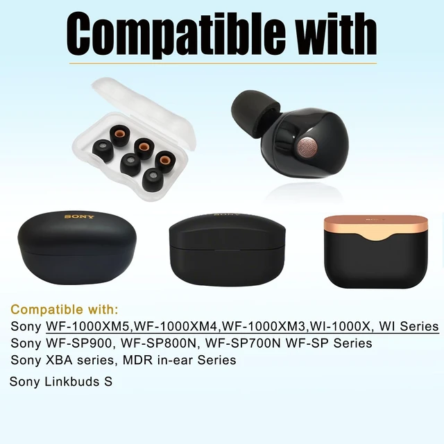 Alt view image 6 of 6 - Memory Foam Earbuds Tips for Sony WF-1000XM5 Replacement Ear Tips 3 Pairs Small Anti-Slip Tips for Sony Earbuds Accessories, Noise Isolating & Comfort Fit, Compatible with WF-1000XM4, Black