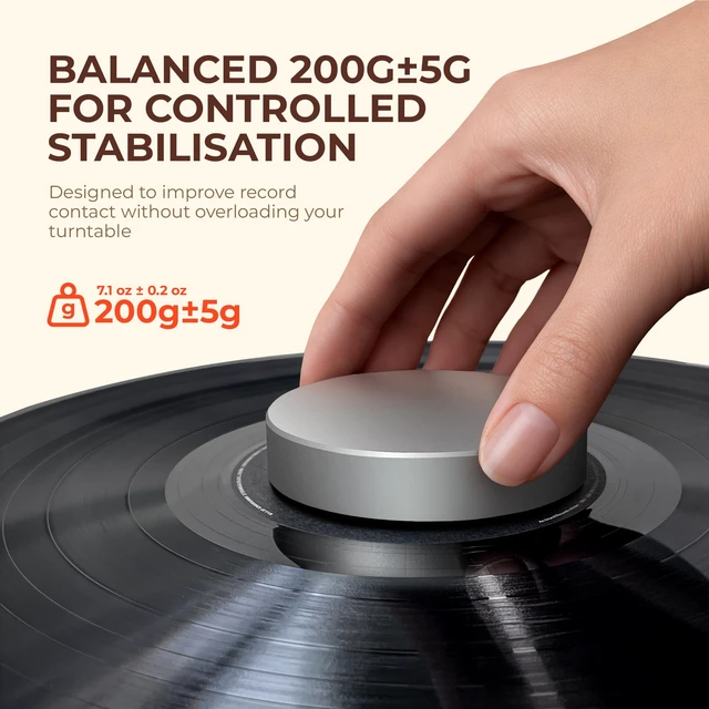 Alt view image 2 of 7 - Turntable-Safe 7.1±0.2 oz (200±5 g) Aluminum Record Weight Stabilizer Balanced Vinyl Record Weight, Low-Profile Design, Soft Velvet Felt Damping Base, Reduces Micro-Vibration & Resonance, Silver