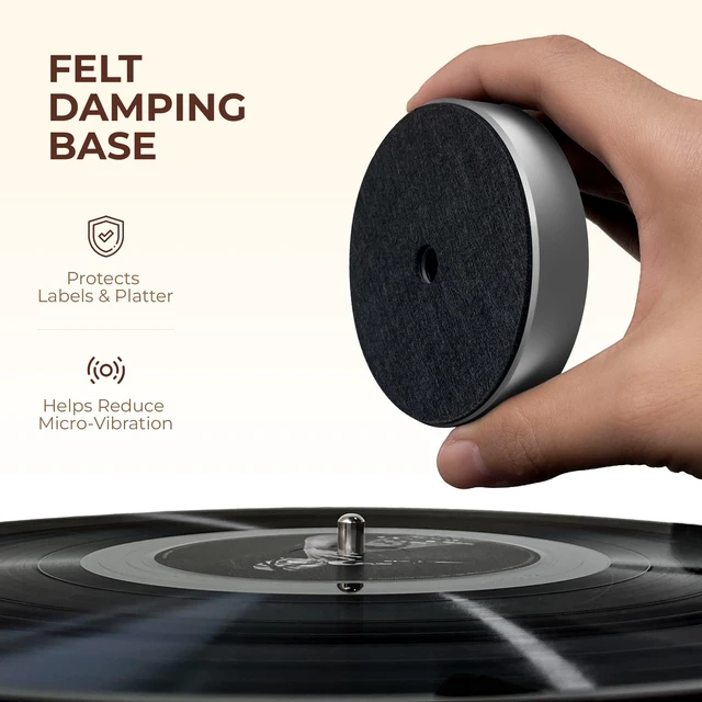 Alt view image 4 of 7 - Turntable-Safe 7.1±0.2 oz (200±5 g) Aluminum Record Weight Stabilizer Balanced Vinyl Record Weight, Low-Profile Design, Soft Velvet Felt Damping Base, Reduces Micro-Vibration & Resonance, Silver