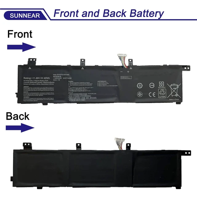 Alt view image 3 of 6 - 42Wh C31N1843 Battery for ASUS VivoBook S14 S432FA S432FL S15 S532FA 11.55V Battery Replacement for ASUS VivoBook S15 S532FA S532FL X432FA X432FL X432FLC X532FL X532FLC X532FA S432FA-EB008T