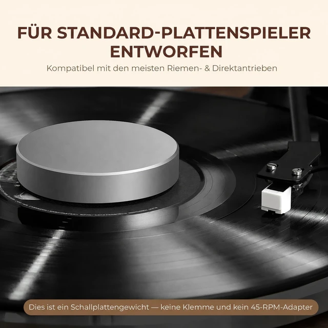 Alt view image 5 of 7 - Turntable-Safe 7.1±0.2 oz (200±5 g) Aluminum Record Weight Stabilizer Balanced Vinyl Record Weight, Low-Profile Design, Soft Velvet Felt Damping Base, Reduces Micro-Vibration & Resonance, Silver