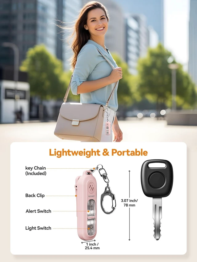 Alt view image 5 of 7 - Clip-On Personal Alarm with LED Light, USB-C Rechargeable, Pink 135dB Loud Siren with SOS Strobe Light, 4 Light Modes, Low Battery Alert, Portable with Keychain for Kids College Girls