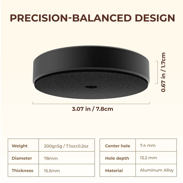 Alt view image 3 of 7 - Turntable-Safe 7.1±0.2 oz (200±5 g) Aluminum Record Weight Stabilizer Balanced Vinyl Record Weight, Low-Profile Design, Soft Velvet Felt Damping Base, Reduces Micro-Vibration & Resonance, Black