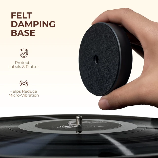 Alt view image 4 of 7 - Turntable-Safe 7.1±0.2 oz (200±5 g) Aluminum Record Weight Stabilizer Balanced Vinyl Record Weight, Low-Profile Design, Soft Velvet Felt Damping Base, Reduces Micro-Vibration & Resonance, Black