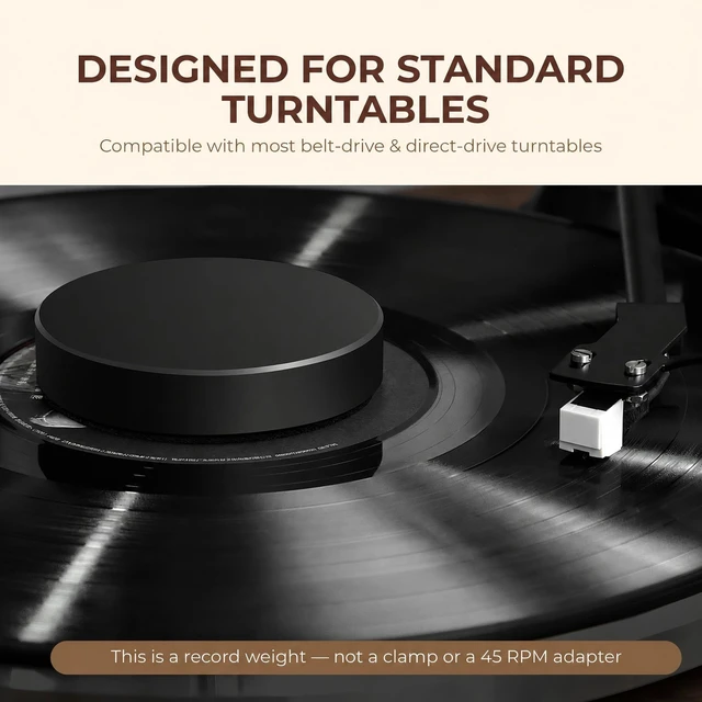 Alt view image 5 of 7 - Turntable-Safe 7.1±0.2 oz (200±5 g) Aluminum Record Weight Stabilizer Balanced Vinyl Record Weight, Low-Profile Design, Soft Velvet Felt Damping Base, Reduces Micro-Vibration & Resonance, Black