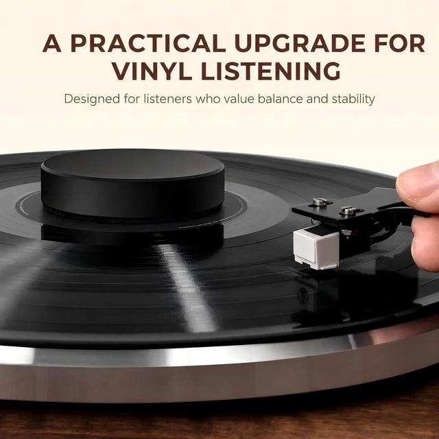 Alt view image 6 of 7 - Turntable-Safe 7.1±0.2 oz (200±5 g) Aluminum Record Weight Stabilizer Balanced Vinyl Record Weight, Low-Profile Design, Soft Velvet Felt Damping Base, Reduces Micro-Vibration & Resonance, Black