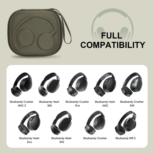 Alt view image 2 of 7 - Hard Case for Skullcandy Bluetooth Headphone, Army Green(Case Only) for Skullcandy Crusher ANC 2/Crusher Evo/Crusher 1080/Crusher 720/Crusher/Crusher 540/Hesh ANC/Hesh Evo/Hesh 540 Headphones