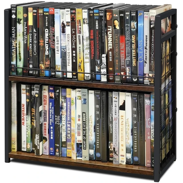 Main image of 2-Tier DVD Storage Rack, Holds 48 Discs for Media Storage Game Disc Shelf for Blu-ray/Game Cases/Papers/Cards, Space-saving Desktop/Closet Stand