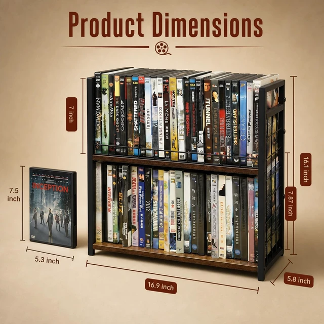 Alt view image 7 of 7 - 2-Tier DVD Storage Rack, Holds 48 Discs for Media Storage Game Disc Shelf for Blu-ray/Game Cases/Papers/Cards, Space-saving Desktop/Closet Stand