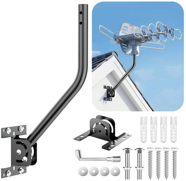 Main image of Antenna Mount Pole 1" OD Steel J-Pole Mount & 2mm Thick Bracket Plate For TV Antennas, Surveillance Cameras, Weather Stations, Full Hardware Included, For Wall/Roof Mount