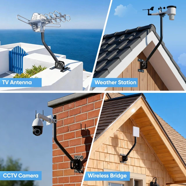 Alt view image 3 of 6 - Antenna Mount Pole 1" OD Steel J-Pole Mount & 2mm Thick Bracket Plate For TV Antennas, Surveillance Cameras, Weather Stations, Full Hardware Included, For Wall/Roof Mount
