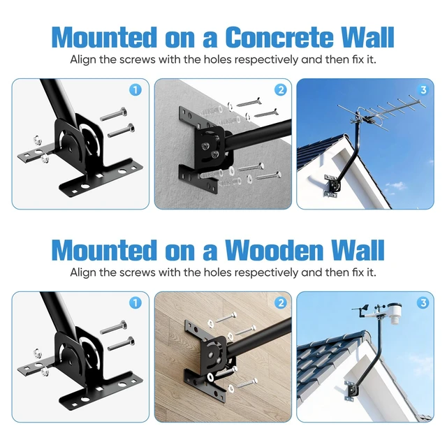 Alt view image 5 of 6 - Antenna Mount Pole 1" OD Steel J-Pole Mount & 2mm Thick Bracket Plate For TV Antennas, Surveillance Cameras, Weather Stations, Full Hardware Included, For Wall/Roof Mount